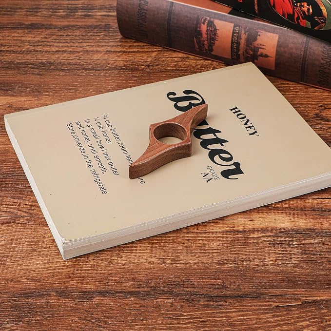 Nogeqi Thumb Book Page Holder, Handmade Natural Walnut Book Opener Holder, Reading Gifts for Books Lovers Readers Bookworm Reading Accessories, Medium - 0.87inch