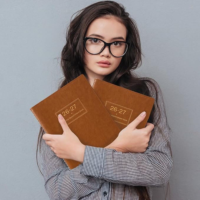 Appointment Book & Planner 2026-2027 - Large 2026-2027 Daily Hourly Planner, July 2026 - June 2027, 8.5" x 11", Appointment Book Plannerwith 15-Minute Interval + Thick Paper + Pocket - Brown