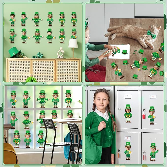 60Pcs St. Patrick's Day Paper Cutouts St. Patrick's Bulletin Board Decoration Leprechaun DIY Photo Craft Cutout Leprechaun Hat Classroom Supplies for Irish March Shamrock Party Chalkboard Wall Decor