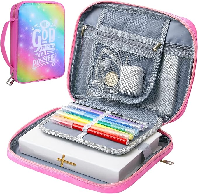 ICOSY Bible Cover Case for Women Girls Kids Bible Bag Case with Handle Kids Girls Bible Study Accessories Supplies