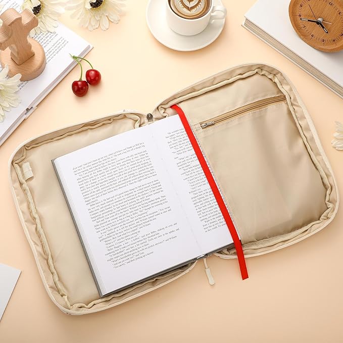 Aliceset Large Bible Cover Case for Women, Cute Cherry Quilted Cotton Bible Carrying Case Organizer Bag with Handle and Zipper, for Christian Easter Gifts, Study Supplies Accessories