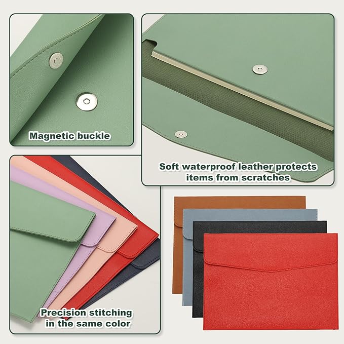 PATIKIL PU Leather A4 File Folder, Document Holder Filing Organizer Portfolio Envelope Folder Case with Snap Closure for Letter Receipt Style 2, Brown