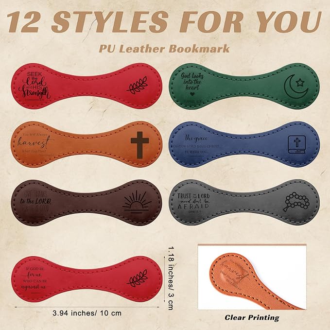 Sinload 12 Pcs Magnetic Christian Bookmarks Fathers Day Christian Gifts, Leather Bible Verse Bookmarks Scripture Page Markers for Men Dad Godfather Sunday School Reading Church Bible Study (Fashion)