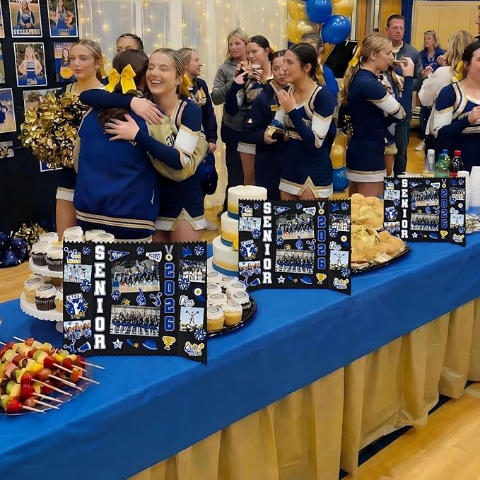 Tinlade 3 Set Cheerleading Senior Night Decorations 2026 Photo Display Board 24" x 16" Trifold Poster Board with Cheerleader Themed Stickers for Graduation Picture Frame Sport Theme Party Supplies