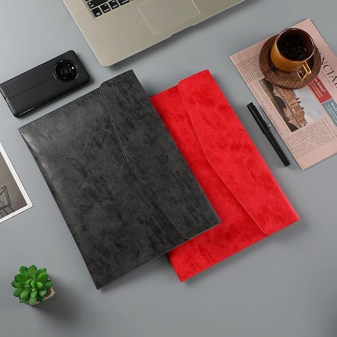 PU Leather A4 File Folder Document Holder Waterproof Portfolio Envelope Folder Case with Snap Closure Red
