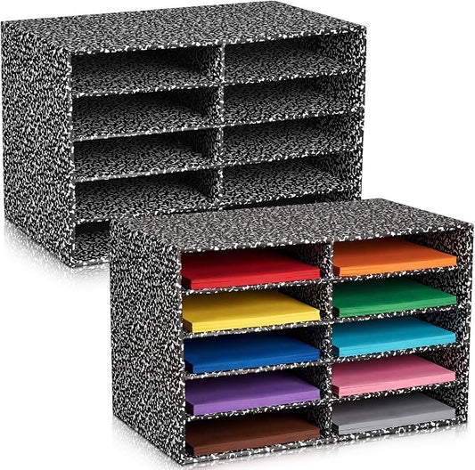 Dispowreath 2 Pack 10 Slots Construction Paper Storage, Classroom Mailboxes, Back to School Literature Cardboard Paper Organizer for Teacher, Office, 19.7 x 12.4 x 11.8 Inches(Black,Composition)