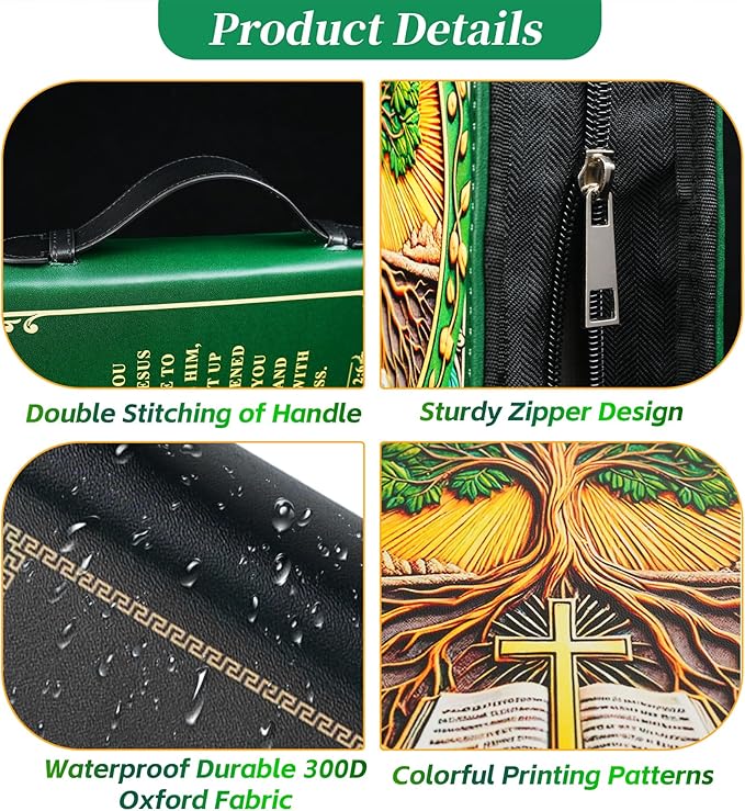 Rooted in Christ Bible Cover for Women Men - Faith Scripture Study Bible Carrier Case Bag Accessories Supplies - Religious Bible Pattern Leather Organizer - Christian Pastor Appreciation Gifts