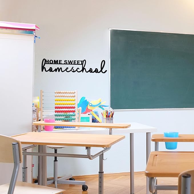 Home Sweet Homeschool Decor Wall Sign Wood Homeschool Room Decor Words Kindergarten Homeschool Supplies Classroom Decorations Preschool Wall Decor for Toddlers Gift for Boys Girls Kids Wall Decor (B)