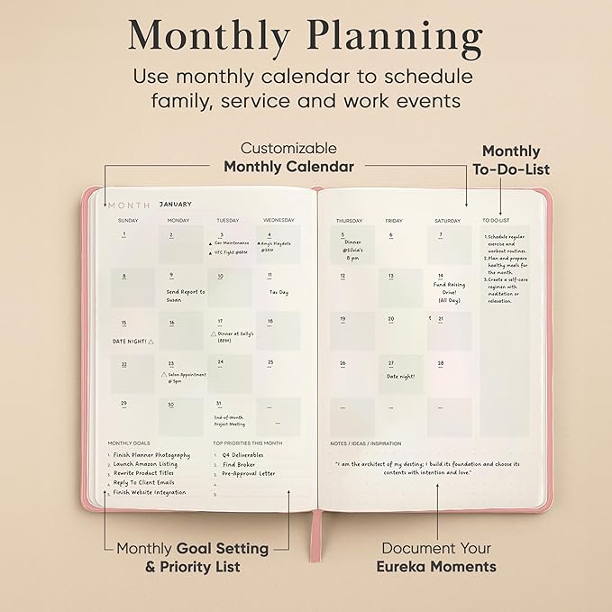 2026 Planner, Daily Journal & Gratitude Journal All-In-One with To Do List, Self Care Prompts & Habit Tracker - 5.8 x 8.3 - Pink