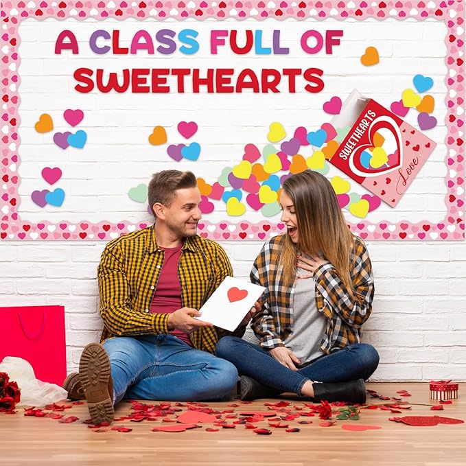 Gueevin 104 Pcs Valentine's Day Love Heart Bulletin Board Set 3D Sweetheart Box with Love Heart Stickers Decorations a Class Full of Sweethearts for Valentine's Office School Classroom Wall Decor