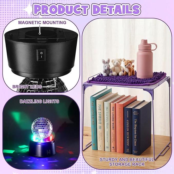Pinkunn 17 Pcs Kpop Locker Accessories Include Kpop Locker Organizer Shelf Purple Rug Disco Ball Magnetic Mirror Whiteboard Pen Holder Flower Magnets Marker for Back to School Essentials