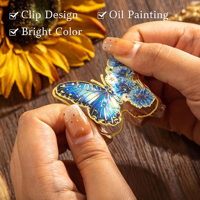 4 PCS Metal Butterfly Bookmarks, Golden Clips Bookmark Monet Oil Painting Theme Book Mark Bookmarks for Book Lovers Women Teens Writers Readers Children
