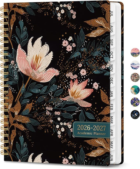 Planner 2026-2027, Monthly and Weekly Academic Planner July 2026 - June 2027, Hardcover Student Teacher Planning Agenda Calendar Book with Tabs, Perfect for Office School Supplies, A4 (8.5" x 11") - Vintage Petals