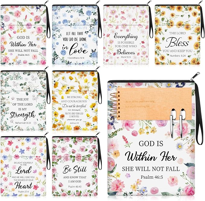 MotiMind 8 Pcs Bible Book Covers with Zipper for Christian Gifts 11 x 8.7 Inch Book Covers Gifts Bulk for Women Bookworm Christian Religious Church Bible Study