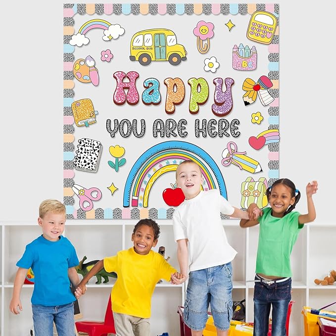 Back to School Bulletin Board Decoration Set Welcome Back to School Cutouts Composition Classroom Decorations Happy You are Here Posters for Office Wall Chalkboard Nursery Preschool Kindergarten