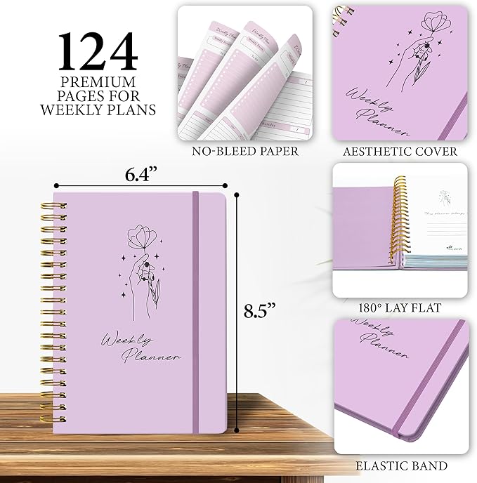 Undated Weekly Planner – Minimalist Notebook for Work, Home & Daily Writing | Simple Matte Planner for Goals, Appointments, Notes & Productivity, Elegant Cardstock Pages, Purple