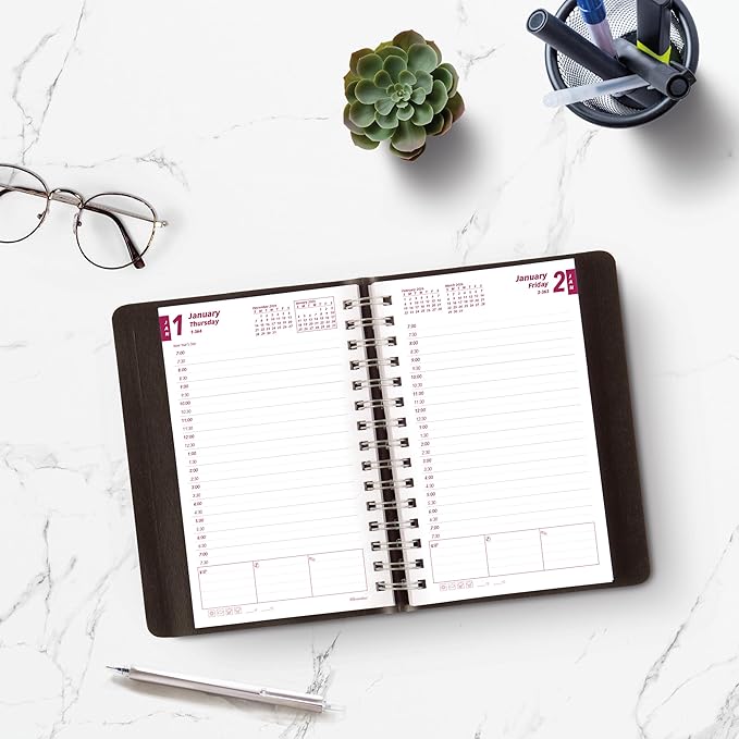 Brownline® 2026 Essential Daily/Monthly Planner, Appointment Book, 12 Months, January to December, Twin-Wire Binding, 8" x 5", Black (CB634W.BLK-26)