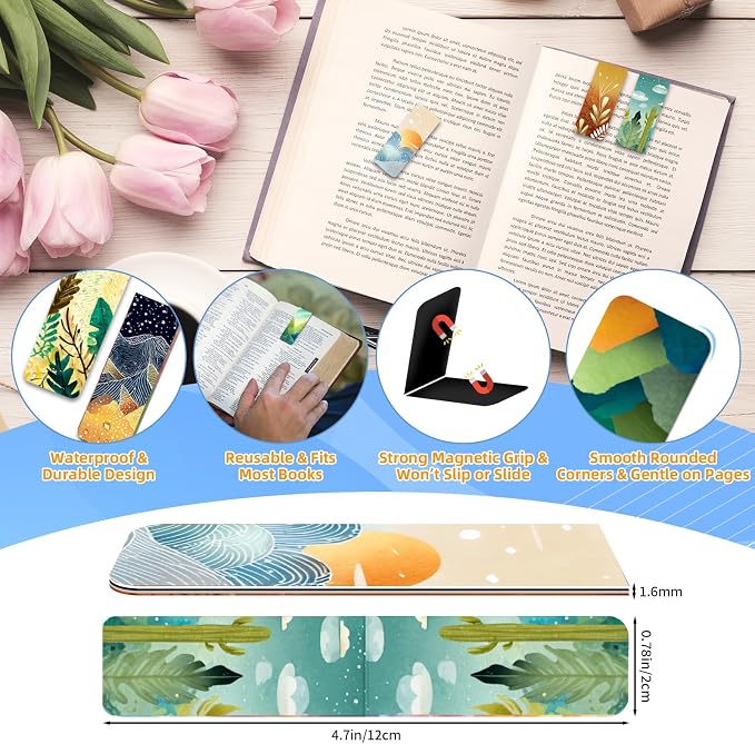 100 Pcs Magnetic Bookmarks Bulk, Cute Magnet Bookmark Page Clips - Magnetic Book Marks for Reading, Book Lovers, Teacher, Students, Women, Men – Party Favors, Teacher Gift, Bookmark Gift (Scenery)