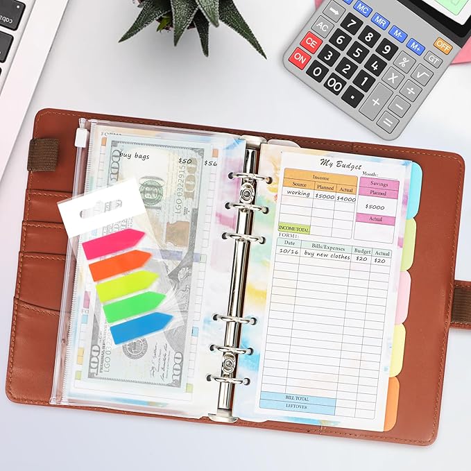 Toplive 7 Pack A6 Planner Inserts Monthly Weekly Planner Refills Expense Budget Sheets with Money Cash Envelopes Divider Today Ruler Stickers for A6 Binder Cover Organizer, Colorful