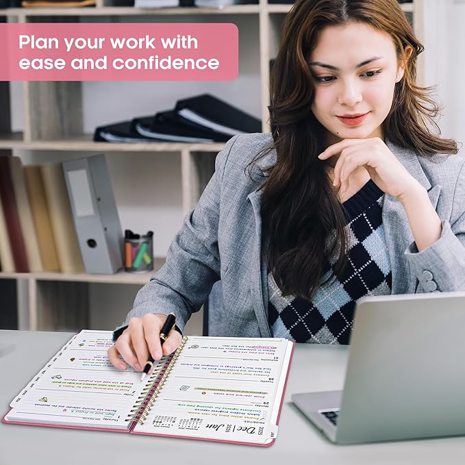 2026 Planner, Weekly and Monthly Calendar Planner Book, January 2026 - December 2026, Hardcover Spiral Planner with Monthly Tabs, Notes Pages, Perfect for Women & Men, A5 (6.4" x 8.5") - Rose Red