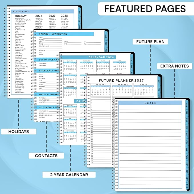 Ensight 2026 Appointment Book and Planner 8.5" x 11" Large Hourly Weekly Daily Schedule Book with Tabs, 15 Minute Time Slots, Blue Calendar Organizer Jan 2026–Dec 2026 Appointment Planner - Blue