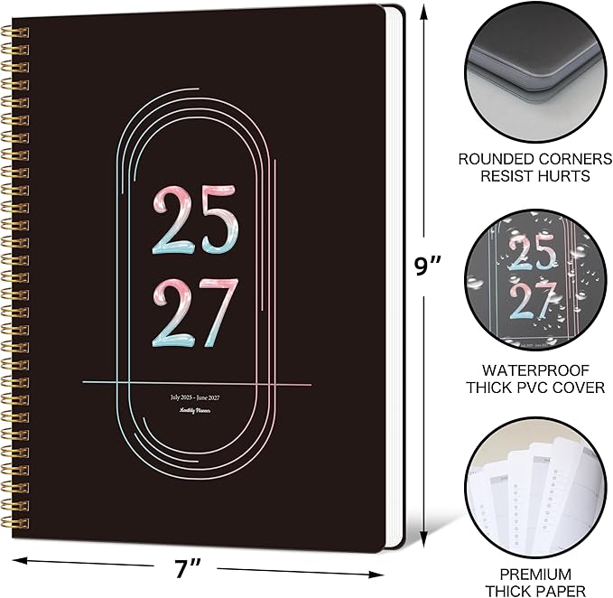 2026-2027 Monthly Planner, Jan 2026-June 2027, B5 (7" x 9"), 2 Year Monthly Planner, 24 month Calendar, Simple Calendar Planner Notebook Soft PVC Cover, Suitable for Schools & Offices, Black