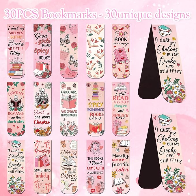 Spicy Romance Magnetic Bookmark Gift - Wxiben 30PCS Dark Romance Magnetic Bookmarks for Women Girls Skeleton Flower Butterfly Book Mark Page Magnets Marker Clip for Book Lovers Students Teacher Reader