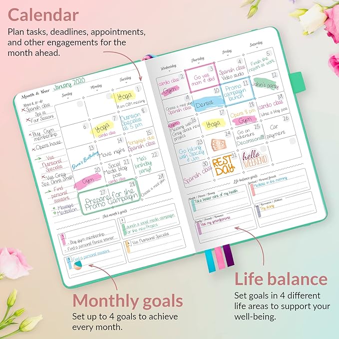 GoGirl Planner and Organizer for Women – Compact Size Weekly Planner, Goals Journal & Agenda to Improve Time Management, Productivity & Live Happier. Undated – Start Anytime, Lasts 1 Year – Emerald