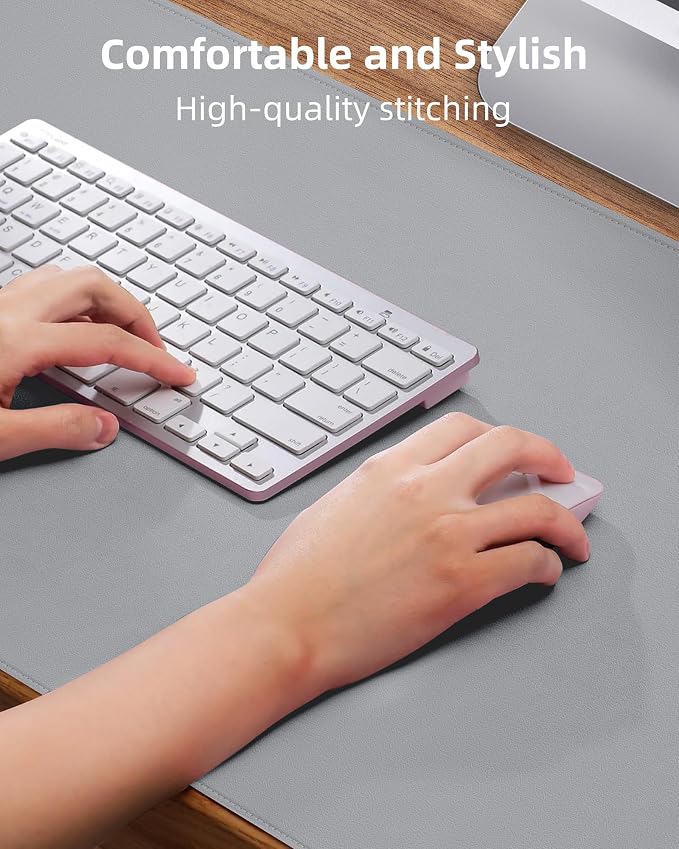 AFIING Desk Pad Protector 23.6" x 13.7" - Non-Slip Waterproof PU Leather Desk Mat for Mouse, Keyboard, Laptop, Office and Home Workspace (Light Grey)