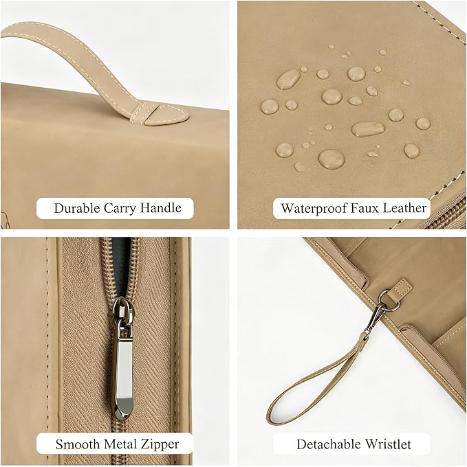 Leather Bible Cover for Woman & Men, Women’s Bible Case with Rose Bookmark Supplies-Girls Carrying Bag Tote with Strap, Personal Size Book Organizer for Journaling Bible-Khaki
