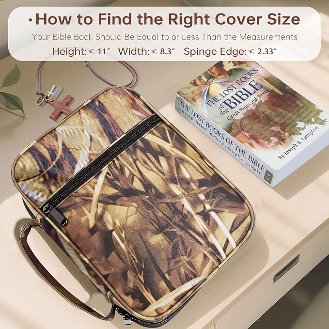 Bible Cover for Men Bible Book Cover Canvas Carrying Case Book Protector Case Large Bible Cover with Durable Handle Bible Study Supplies Accessories Christian Gifts (Maple Leaf, Large)