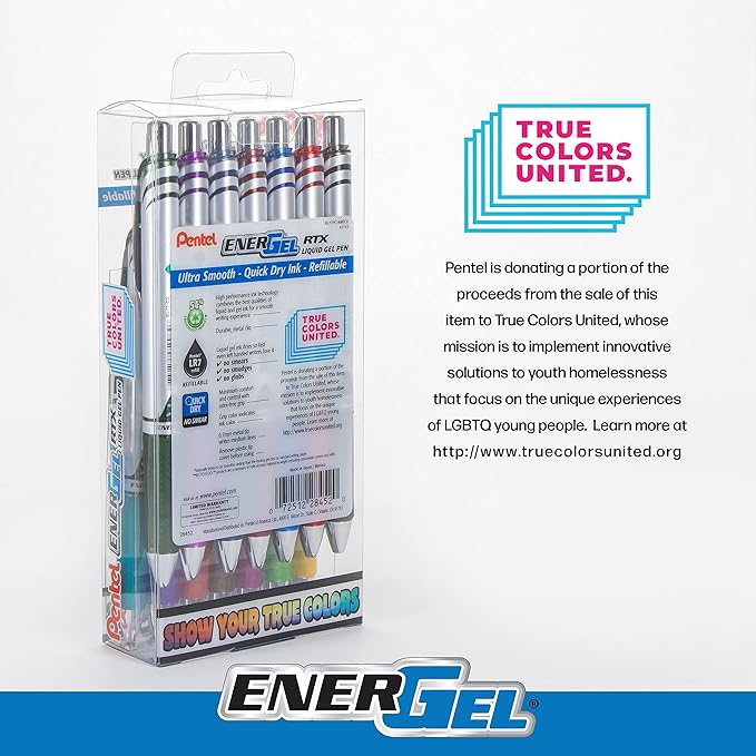 Pentel EnerGel RTX True Colors United 0.7mm, Medium Line, 14 Assorted Ink Colors, Pack of 14 pens BL77PC14MTCU