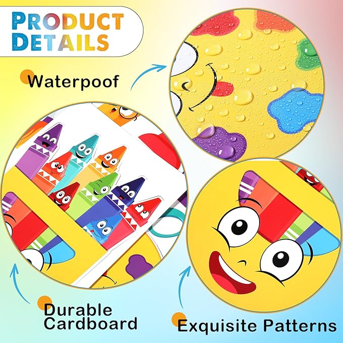 Pasimy 121 Pcs Crayon Theme Classroom Decorations Back to School Bulletin Board Border Set Colorful Crayons Name Tags Cutouts for First Day of School Teacher Supplies Classroom Chalkboard Wall Decor