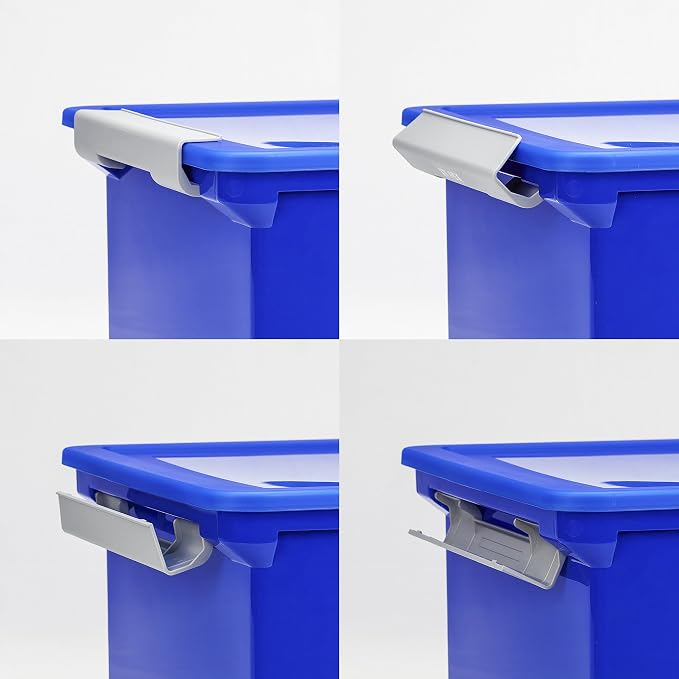Storex Plastic File Tote Storage Box with Snap-On Lid, Letter/Legal Size, Clear/Blue (61508A01C)