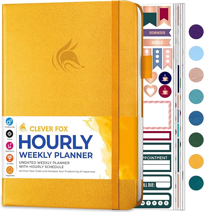 Clever Fox Planner Schedule – Undated Weekly & Monthly Life Planner with Time Slots, Appointment Book & Daily Organizer, A5 (Yellow)