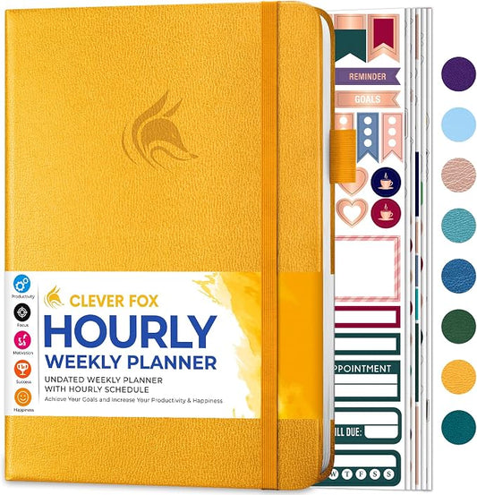 Clever Fox Planner Schedule – Undated Weekly & Monthly Life Planner with Time Slots, Appointment Book & Daily Organizer, A5 (Yellow)