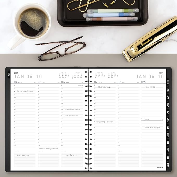 AT-A-GLANCE 2027 Appointment Book Planner, Weekly & Monthly, 8.25" x 11", Half-Hourly, Contemporary, Black (70950X0527)