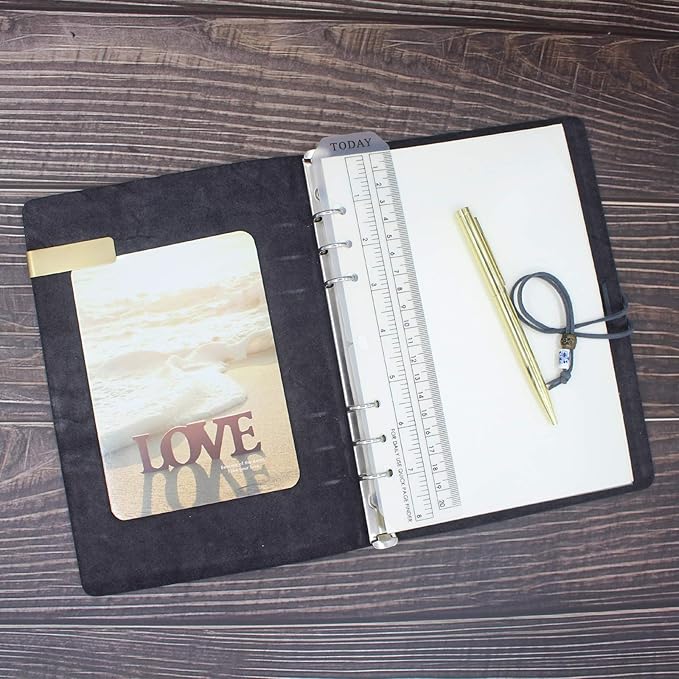 WONDERPOOL Leather Journal A5 Refillable 6 Ring Binder Notebook with Lined Paper and Pen,Writing Diary for Work Travel and Agenda Plan (A5, Grey)