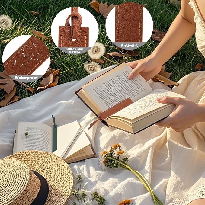Wonvoc 6 Pcs Leather Bookmark, Bookmarks with Leather Rope, Page Markers Reading Presents for Women Men, Book Marks for Reading Lovers, for School Office Home Supplies