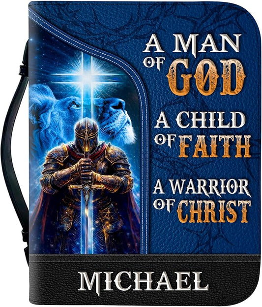 Personalized Man of God Bible Cover, God Says I Am Bible Case PU Leather, Bible Holder Handle Zipper, Faith Scripture with Name Case Bag, Religious Gifts for Church Christians Women Men (02)