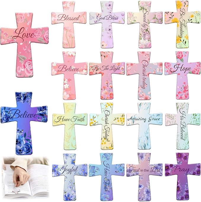 18PCS Magnetic Cross Bookmarks Gifts, Magnetic Bookmark Christian Cross Magnetic Page Markers Religious Bible Verses Bookmarks for Bible Study, Readers, Teachers, Students (F)