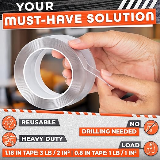 2Pcs Clear Double Sided Mounting Tape – 2-Size Double Face Tape Heavy Duty 240"х1.18" & 0.8" (20 Ft) – Home, Office, Decor & Diy Projects, No Tools Needed, Works on Wall, Tile, Glass, Metal, & Plastic