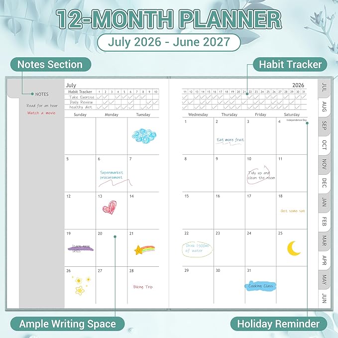2026-2027 Planner, Weekly and Monthly Calendar Planner from July 2026 - June 2027, 6" x 8.5" Linen Hardcover Agenda Book with Tabs, Pen Holder, Inner Pocket for Office School, Blue