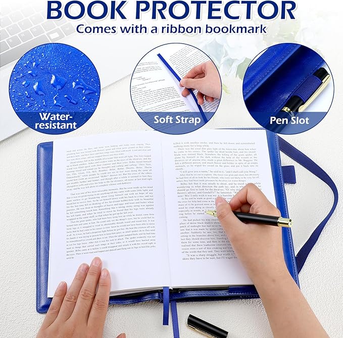 Motipuns Double Alcoholics AA Big Book Cover for 12 Steps & 12 Traditions Double AA Book Cover with Medallion Holder Pen Clip Alcoholics Gifts for Serenity Prayer(Blue)