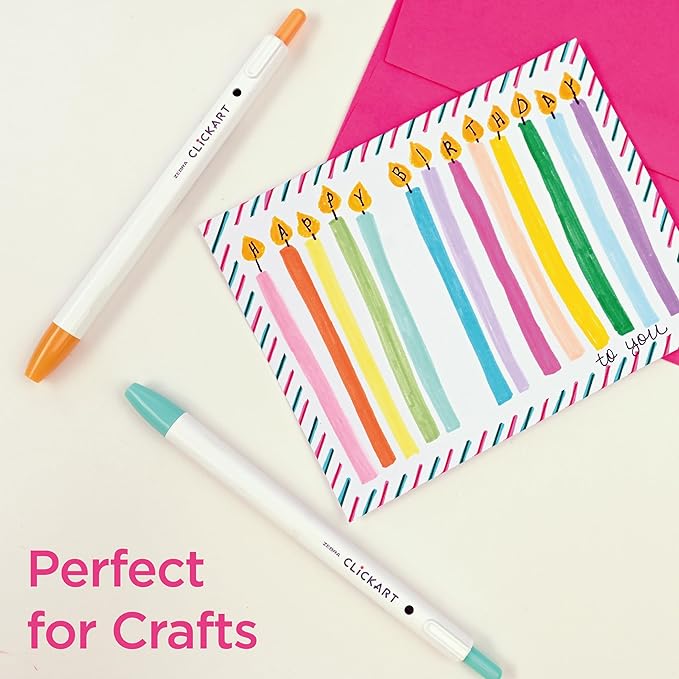 Zebra Pen CLiCKART Retractable Felt Tip Pen, Assorted Ink Colors, 0.6mm Fine Point, Moisture Absorbing to Prevent Drying Out, No Bleed, Ideal for Journaling, Drawing and Writing, 24-Pack (69824)