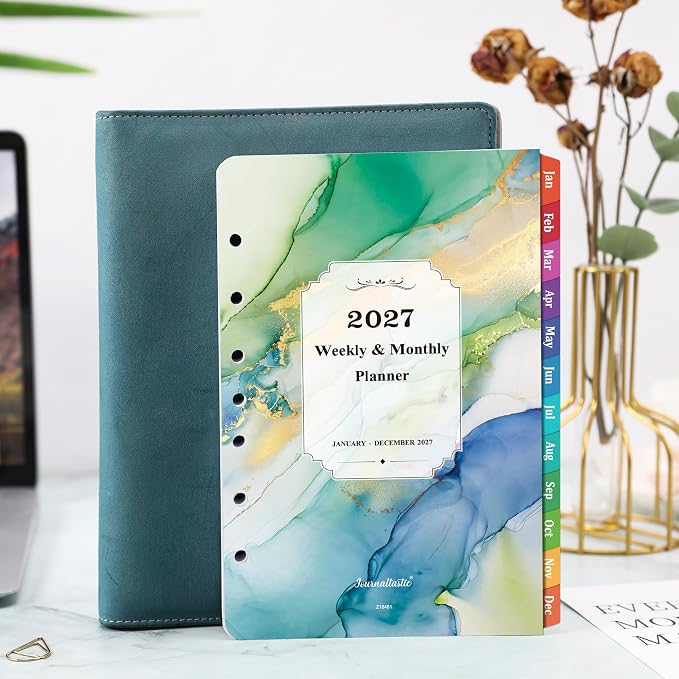 2027 Planner Refills - Planner Refills 2027, JAN 2027 - DEC 2027, A5 Planner Inserts, 2027 Weekly and Monthly Planner Refill, 5.5 x 8.5 inch, 7 Holes - Green