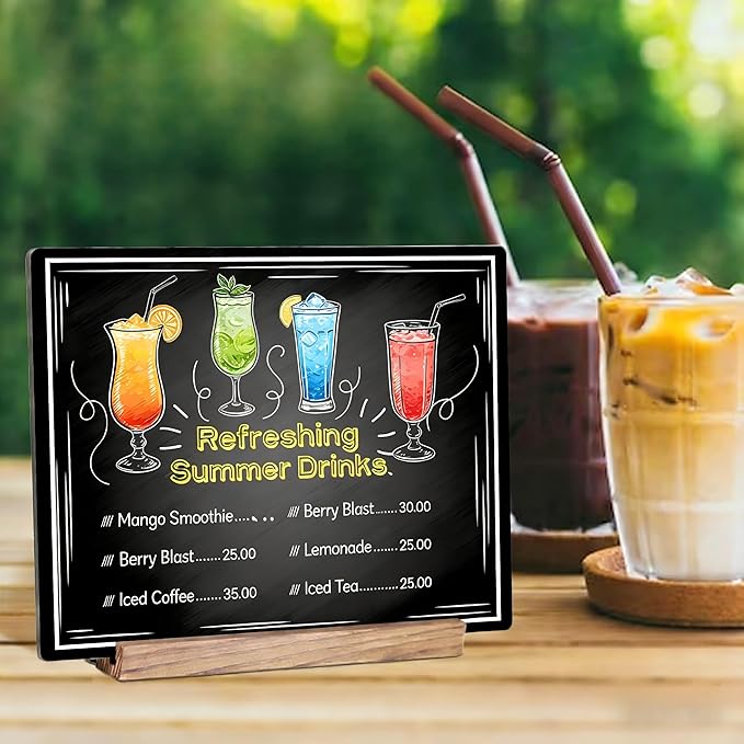 7.9x5.1 Desktop Chalkboard Sign with Wood Base, Message Board Menu Board Chalkboard for Shop Wedding Kitchen Home Party (3 Pack 7.9x5.1)