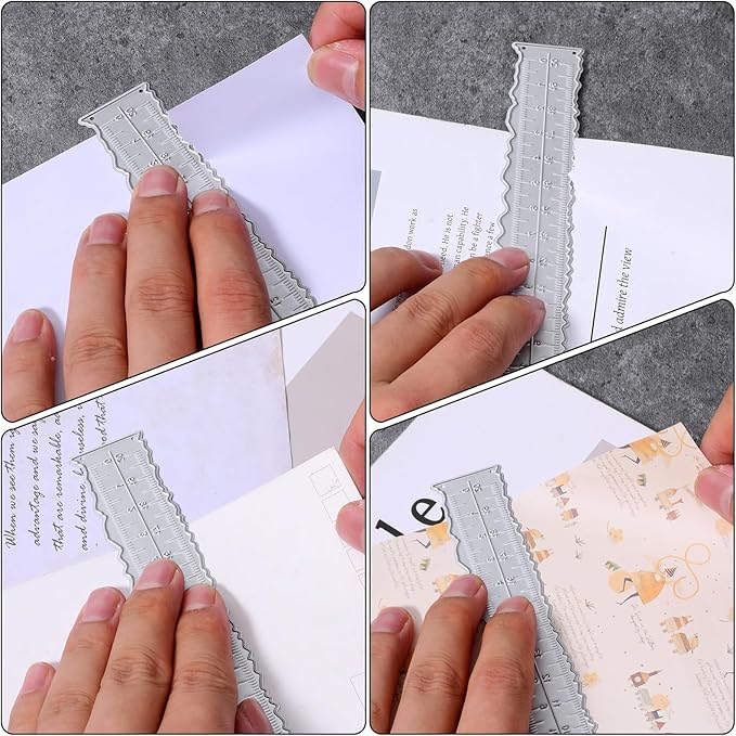 2 Pcs Deckle Edge Ruler 8.4 Inch Irregular Edge Ruler Metal Craft Die Cuts Measurements Embossing Cutting Paper Rulers Decorative Wavy Measuring Tool Paper Tearing Rulers for Card Making