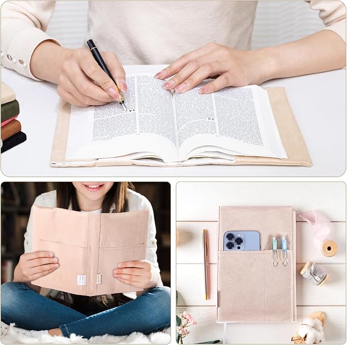 APLUFINE Velvet Book Cover for Paperbacks, Reusable Fabric Book Cover with Pockets, Adjustable Book Protector for Softcover Books, Journals & Bibles