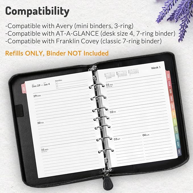 2026 Weekly & Monthly Planner Refills for A5 7-Ring Binders, Jan 2026 - Dec 2026, Forvencer 7-Hole Punched Planner Inserts with Colorful Monthly Tabs, Small Calendar Organizers, 5-3/4" x 8-1/4"